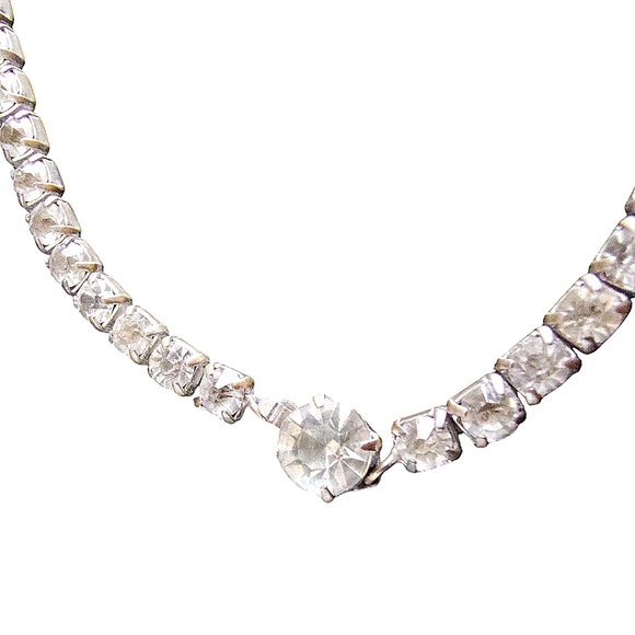 Antique Signed Made In Czechoslovakia Prong Set Rhinestone Choker Necklace - Picture 8 of 12